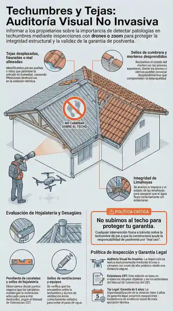 Auditoría visual no invasiva de techumbres y tejas para reclamos de postventa