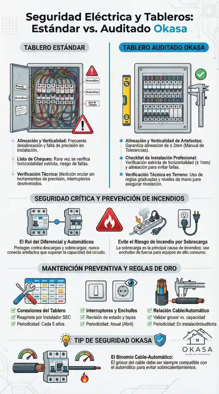 Infografía técnica: Seguridad eléctrica y tableros en casas nuevas Santiago