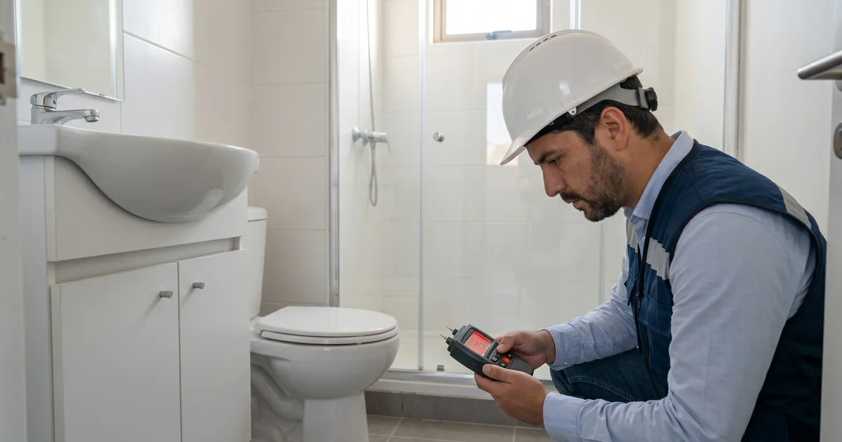 Experto técnico revisando las terminaciones y humedad en la entrega de un departamento nuevo en Avenida Pajaritos, Maipú