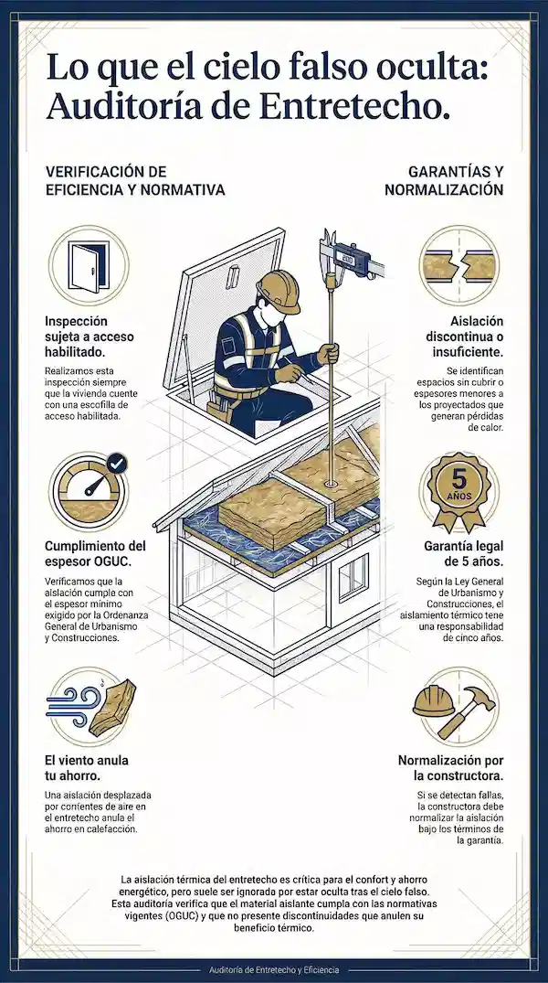 Revisión de aislación térmica en entretecho según norma OGUC con acceso por escotilla