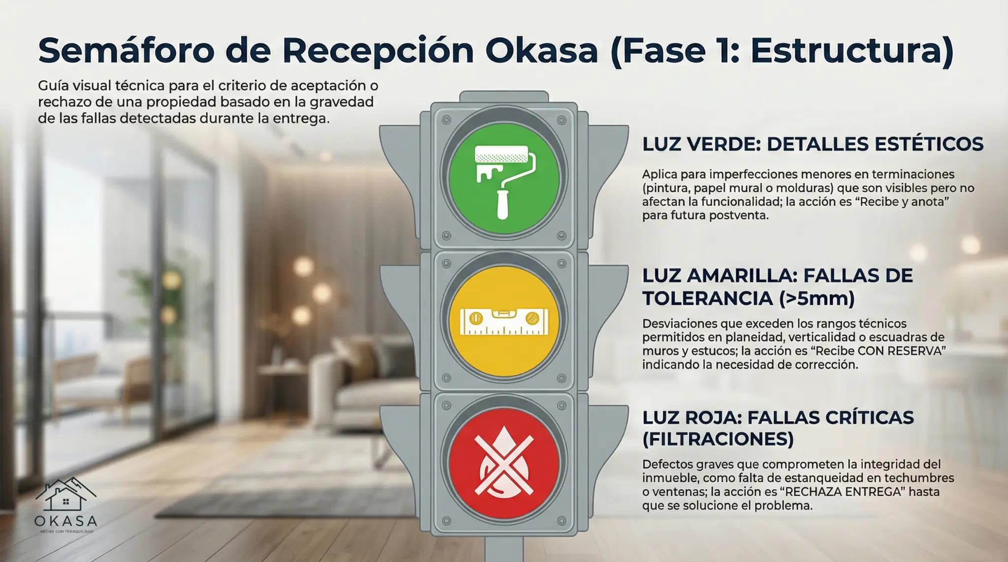 Semáforo de verificación - Checklist antes de firmar acta de recepción